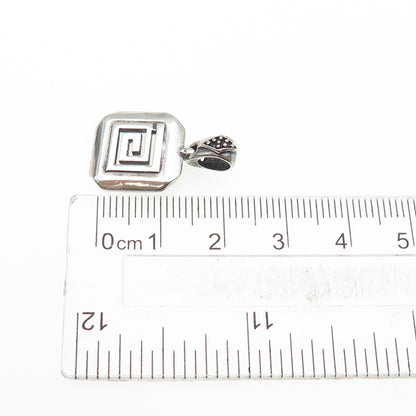 925 Sterling Silver Vintage Modernist Greek Maze Oxidized Mini Charm Pendant