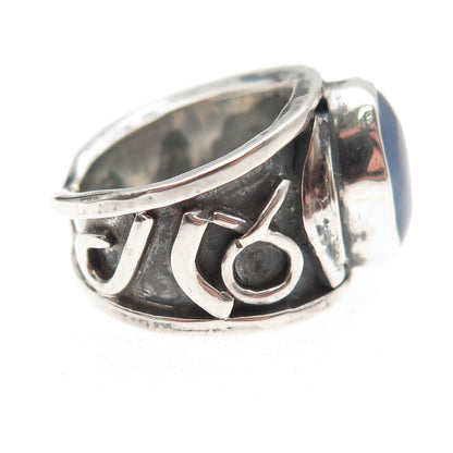 925 Sterling Silver Vintage Real Chalcedony Modernist Oxidized Ring Size 5