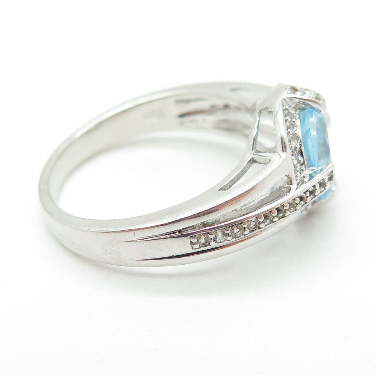 925 Sterling Silver Real White & Blue Topaz Gemstone Ring Size 9.25