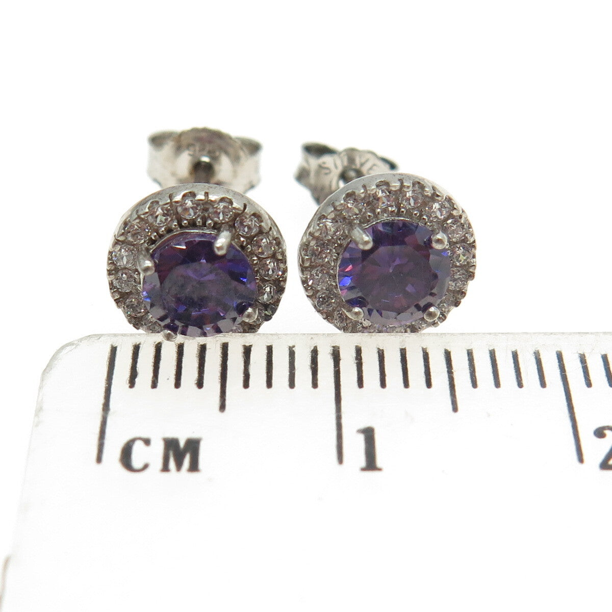 925 Sterling Silver Round-Cut Purple & White C Z Stud Earrings