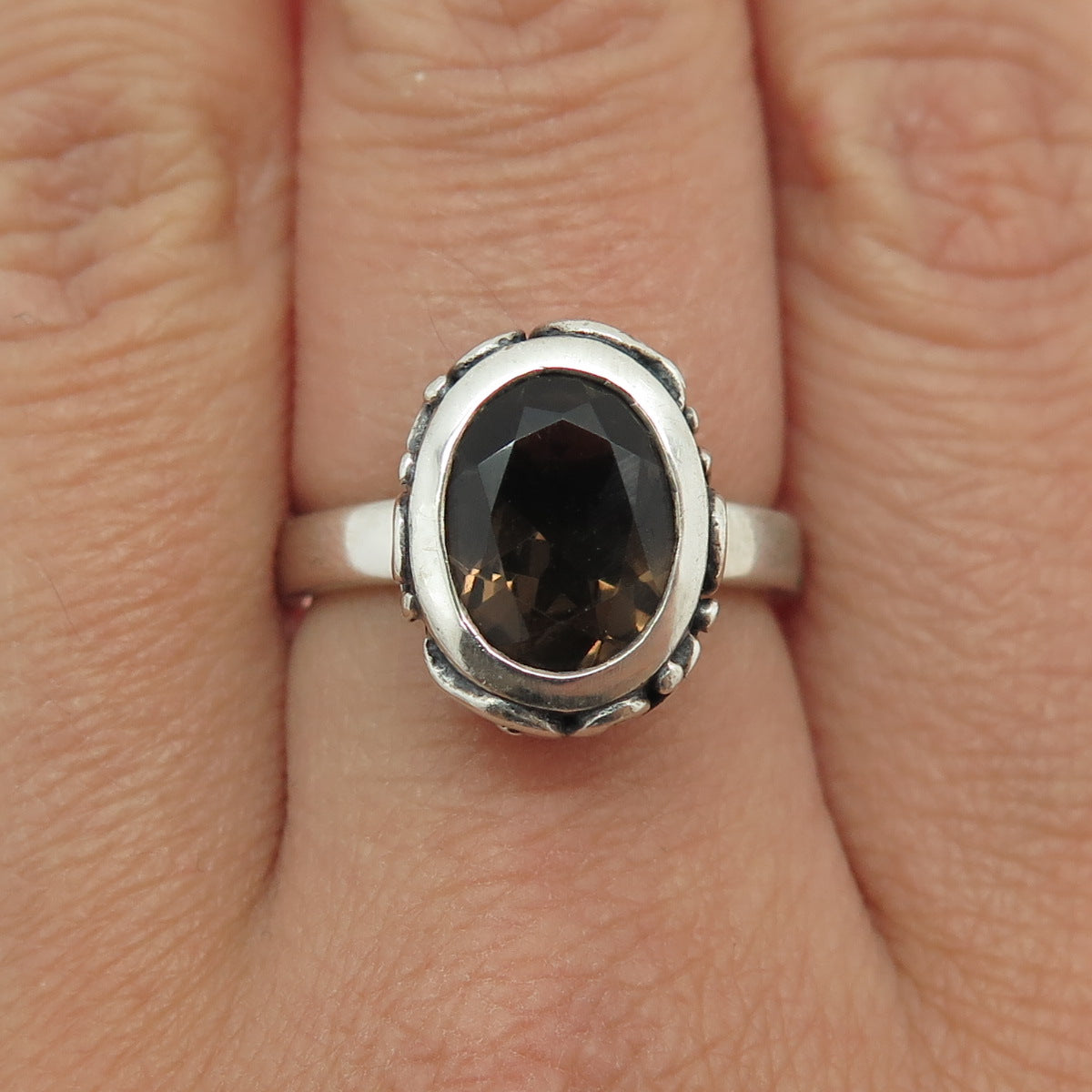 SILPADA Sterling Silver Vintage Real Smoky Quartz Swirl Oxidized Ring Size 7.25