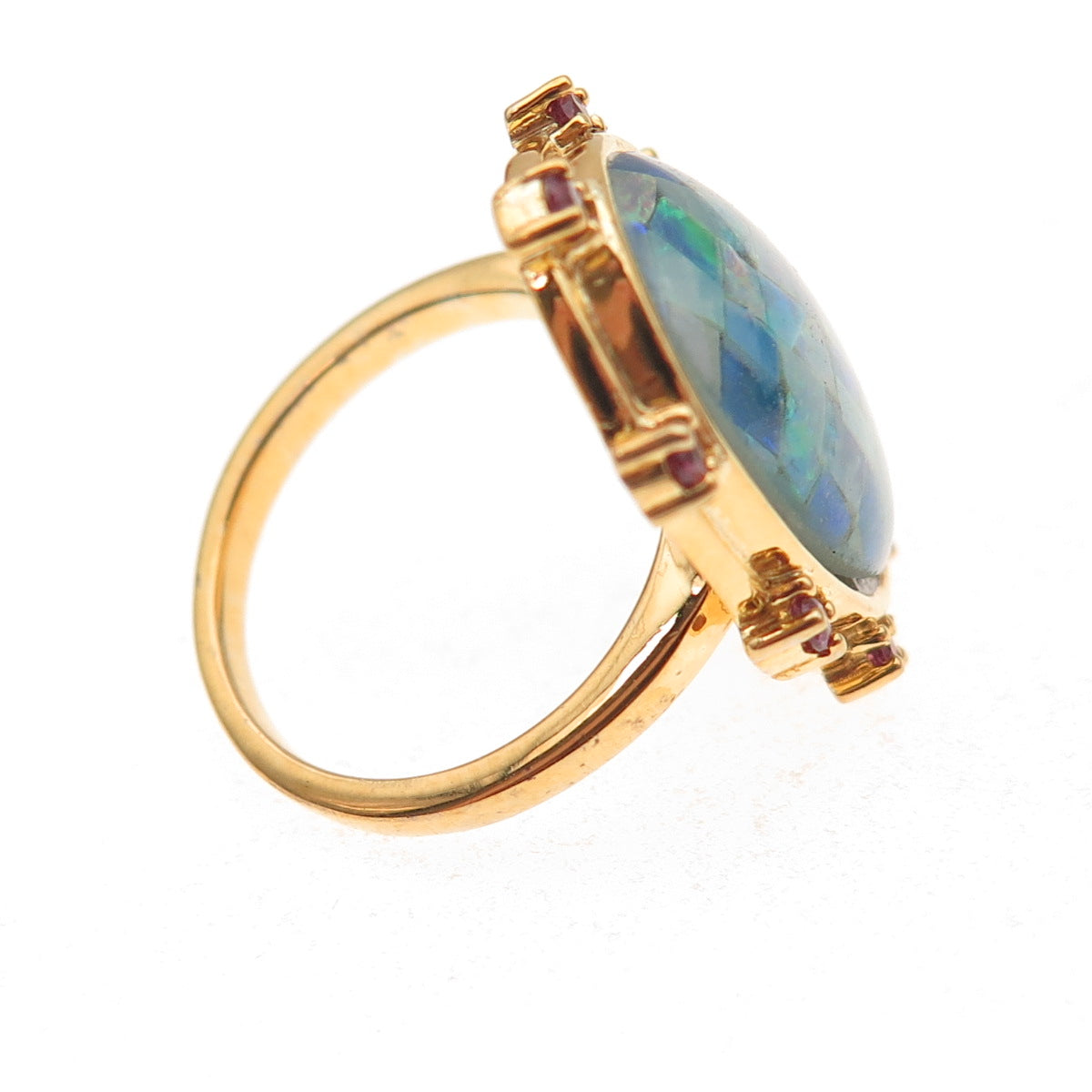 Dasan 925 Sterling Silver Gold Plated Real Opal & Amethyst Mosaic Ring Size 6