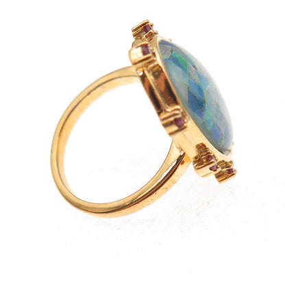 Dasan 925 Sterling Silver Gold Plated Real Opal & Amethyst Mosaic Ring Size 6