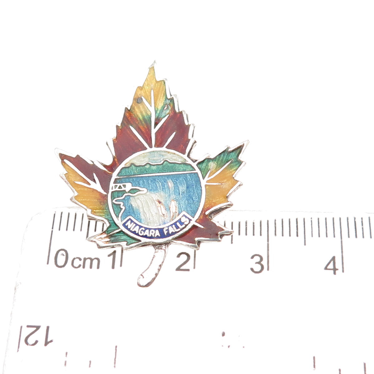 925 Sterling Silver Antique Art Deco Enamel Niagara Falls Maple Leaf Pin Brooch
