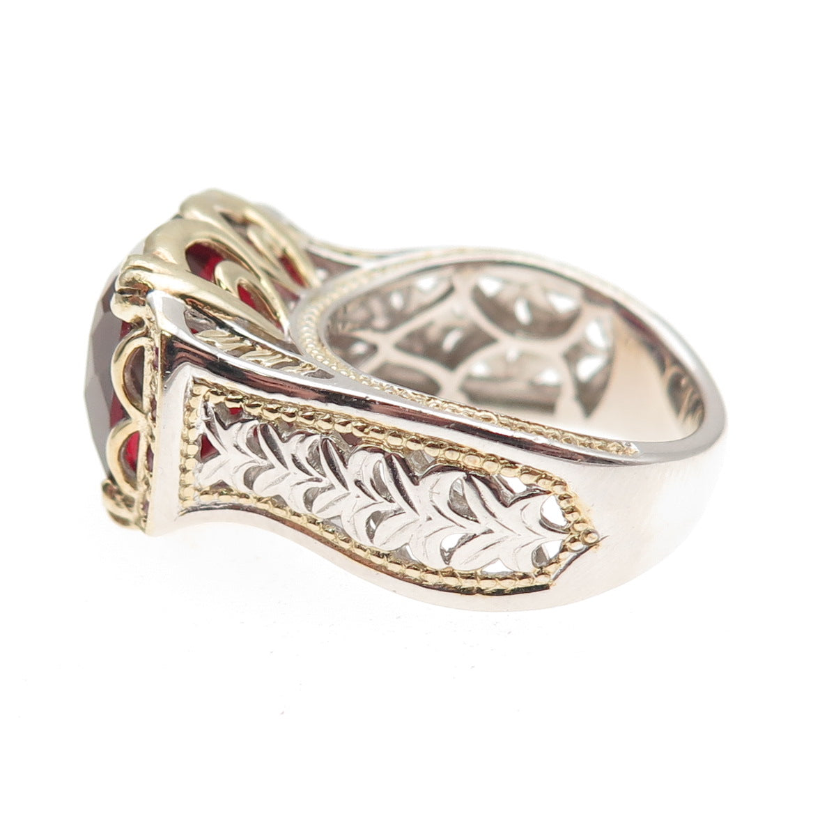 MICHAEL VALITUTTI Gems En Vogue 925 Sterling 2-Tone Garnet & Ruby Ring Size 7.25