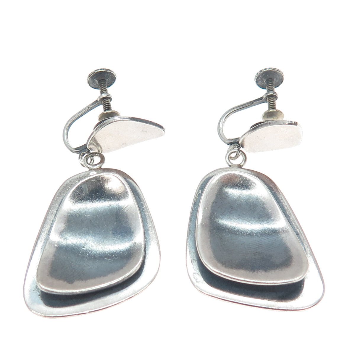 THE SILVERSMITH Sterling Vintage Modernist Oxidized Dangle Screw Back Earrings