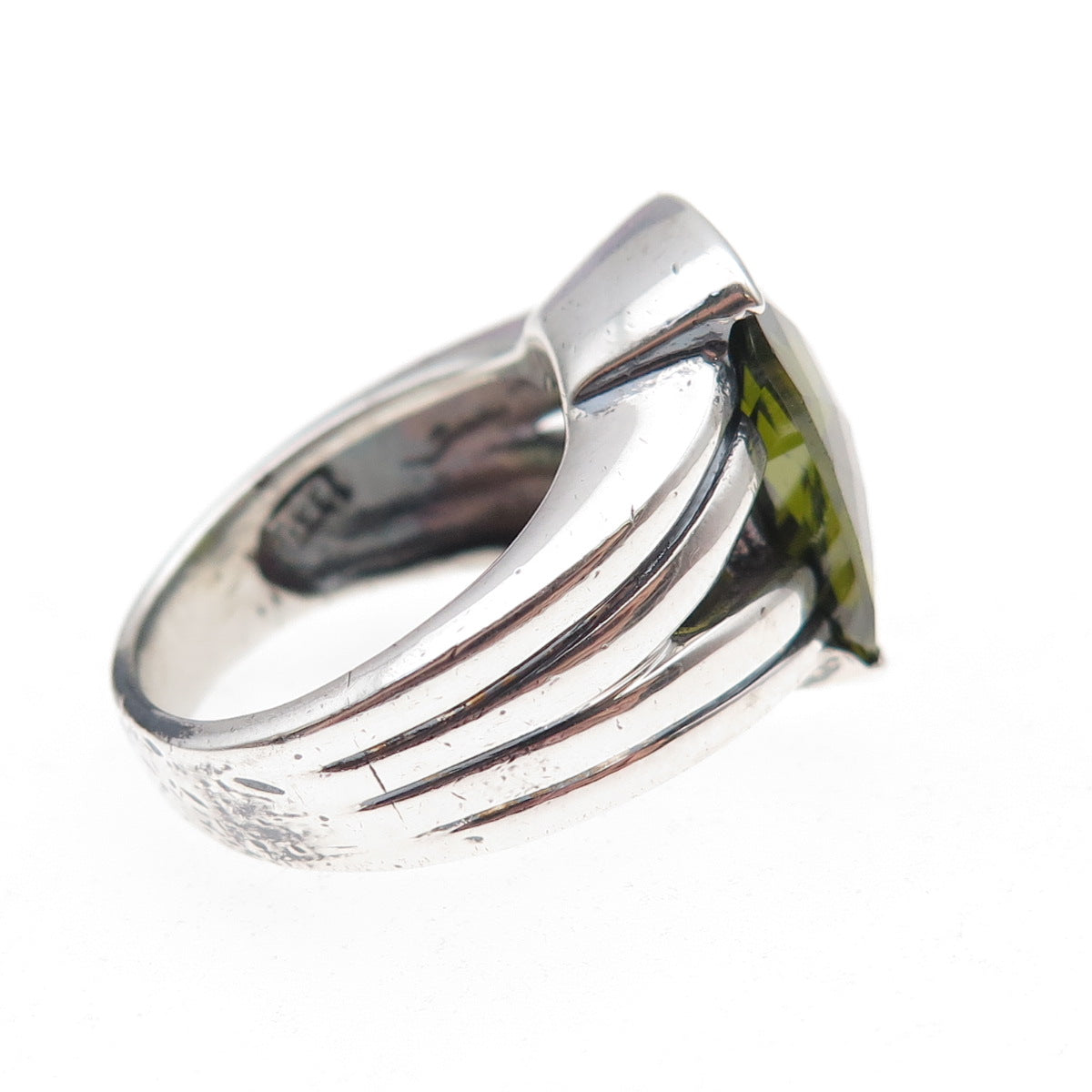 925 Sterling Silver Cushion-Cut Green C Z Modernist Oxidized Ring Size 6