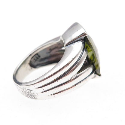 925 Sterling Silver Cushion-Cut Green C Z Modernist Oxidized Ring Size 6