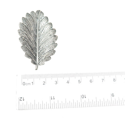 925 Sterling Silver Vintage Floral Leaf Filigree Oxidized Pin Brooch