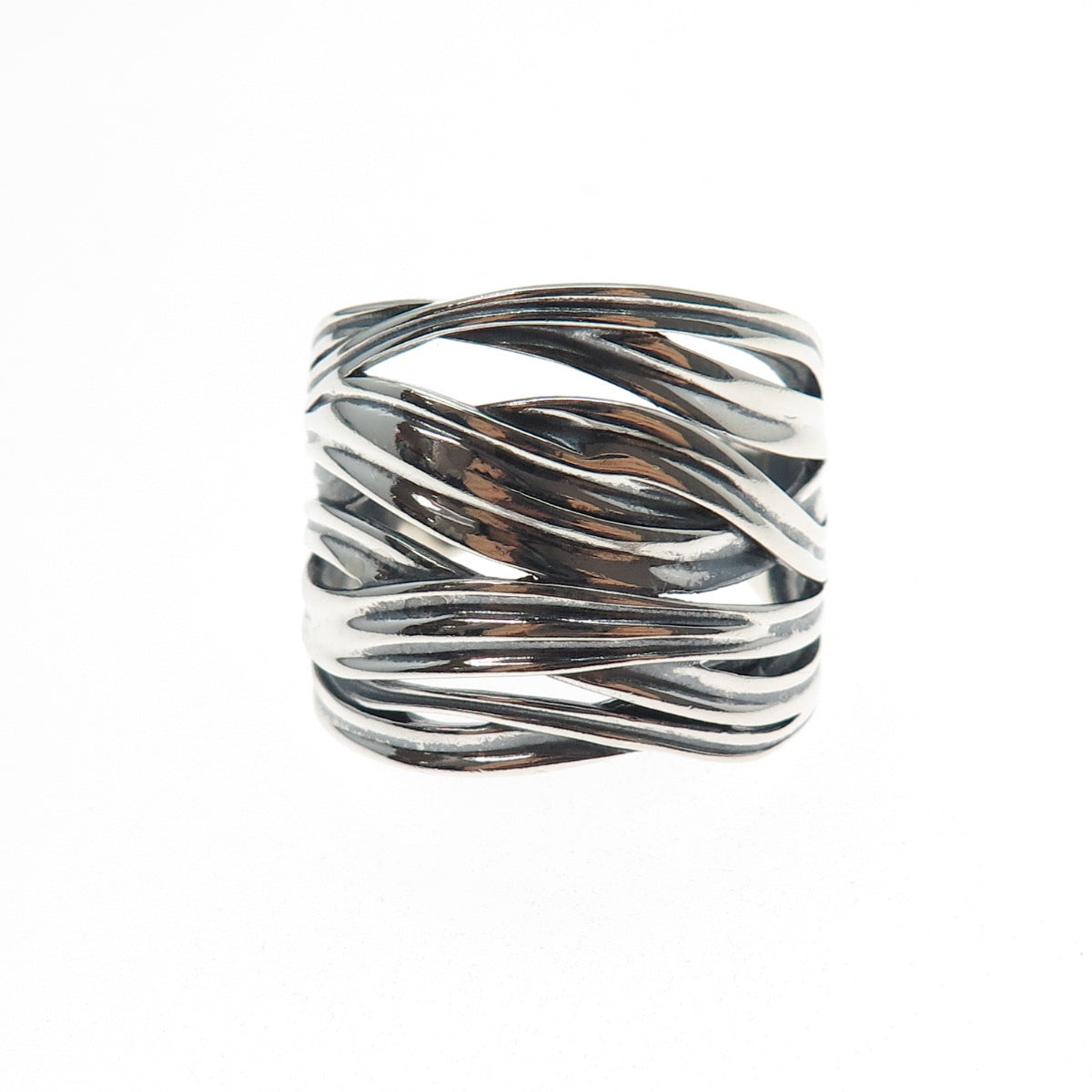 925 Sterling Silver Vintage Modernist Crisscross Oxidized Ring Size 9.25