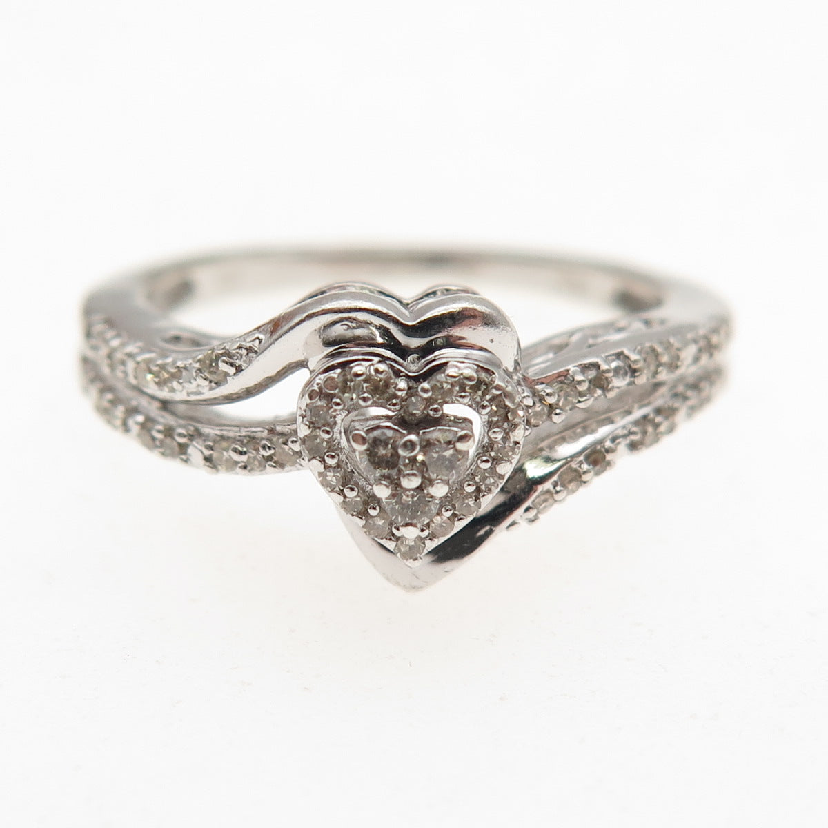 Jane Seymour 925 Sterling Silver Real Round-Cut Diamond Heart Ring Size 7