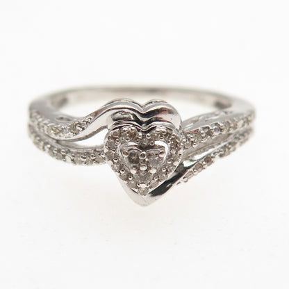 Jane Seymour 925 Sterling Silver Real Round-Cut Diamond Heart Ring Size 7