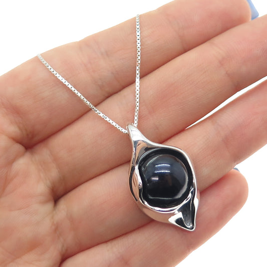 HAGIT GORALI 925 Sterling Vintage Israel Real Black Onyx Box Chain Necklace 18"