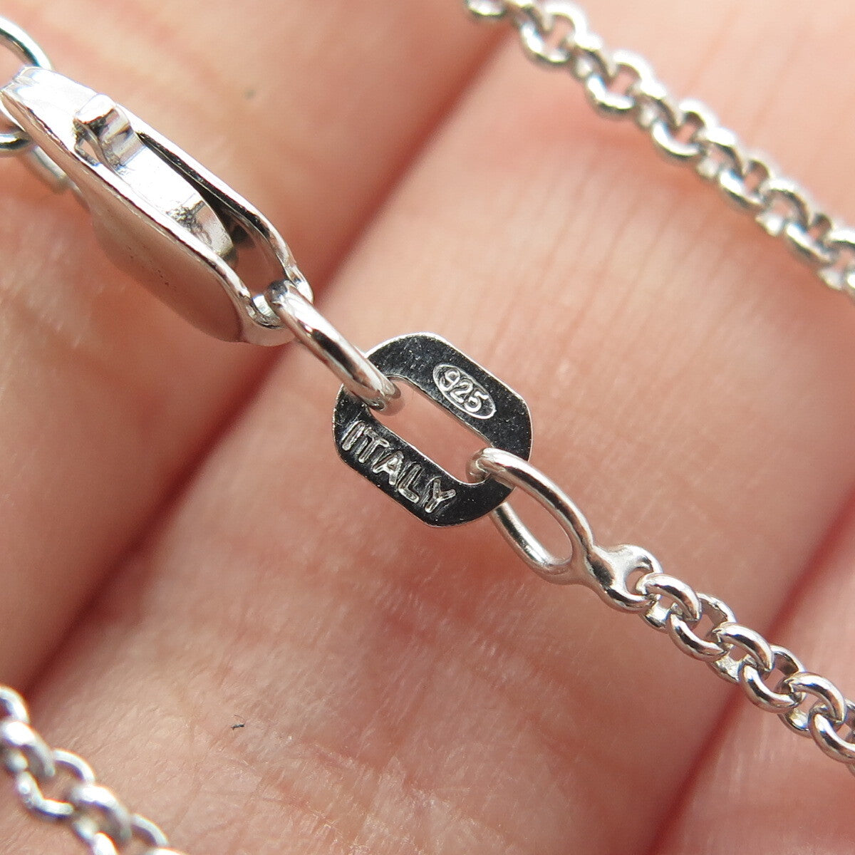 925 Sterling Silver Italy Round-Cut C Z Heart Rolo Chain Necklace 18"