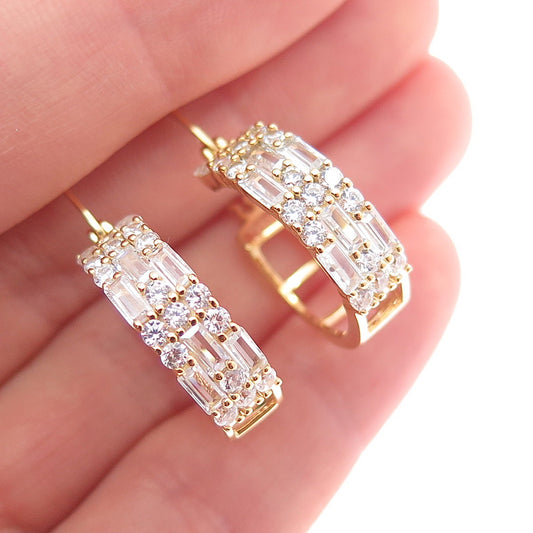 925 Sterling Silver Gold Plated Emerald & Round-Cut C Z Hoop Earrings