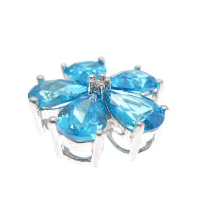 SAMUEL AARON 925 Sterling Silver White & Blue C Z Flower Slide Pendant