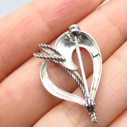 835 Silver Vintage Heart Modernist Pin Brooch