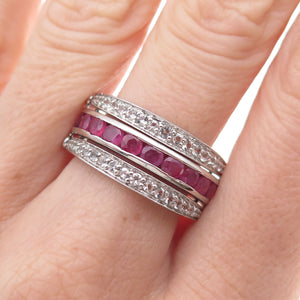 Chuck Clemency 925 Sterling Real Ruby Topaz Emerald Rotating Band Ring Size 7.5