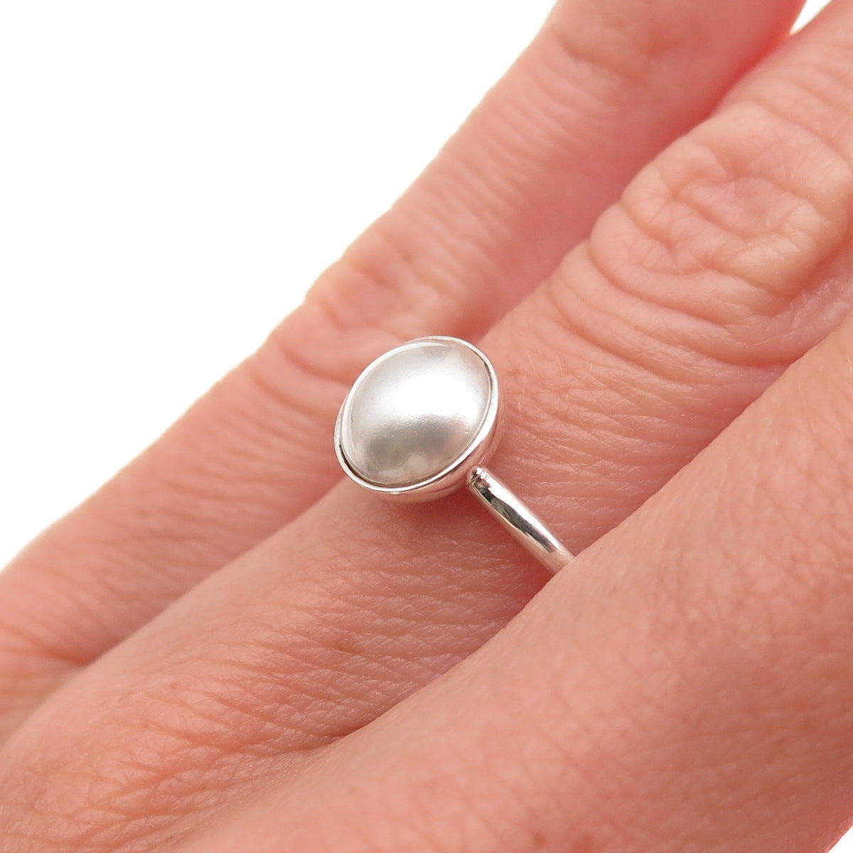Pandora 925 Sterling Silver Faux Pearl Droplet Ring Size 6