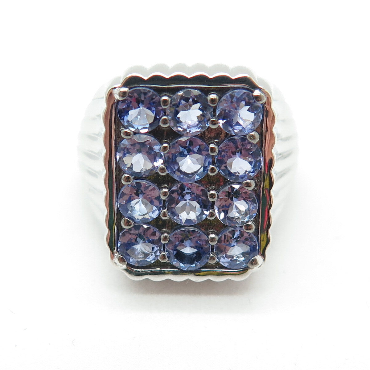 DSMK 925 Sterling Silver Real Round-Cut Tanzanite Cluster Ring Size 7.25