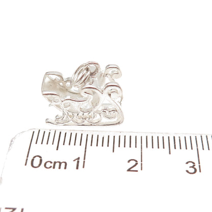 Jezlaine 925 Sterling Silver Vintage Santa's Sleigh 3D Charm Pendant