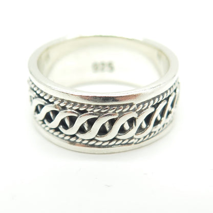 925 Sterling Silver Vintage All Around Chain Link Band Ring Size 6.75