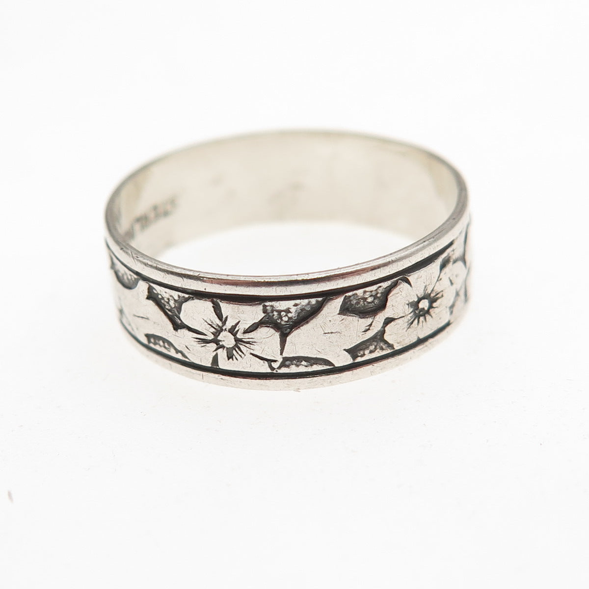 Uncas 925 Sterling Silver Antique Art Deco Forget Me Not Band Ring Size 6.75