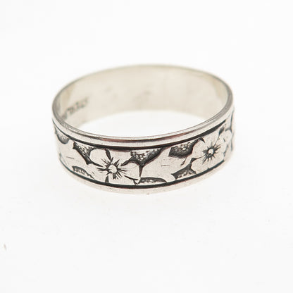 Uncas 925 Sterling Silver Antique Art Deco Forget Me Not Band Ring Size 6.75