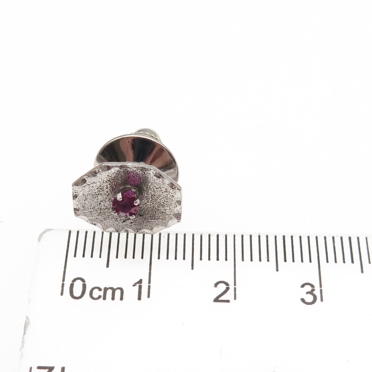 Elco 925 Sterling Silver Vintage Pink Rhinestone Tie Tack Lapel Pin