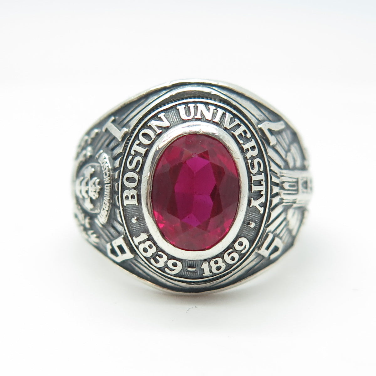 BALFOUR Sterling Silver Vintage Lab-Ruby Boston University 1957 Ring Size 5.25