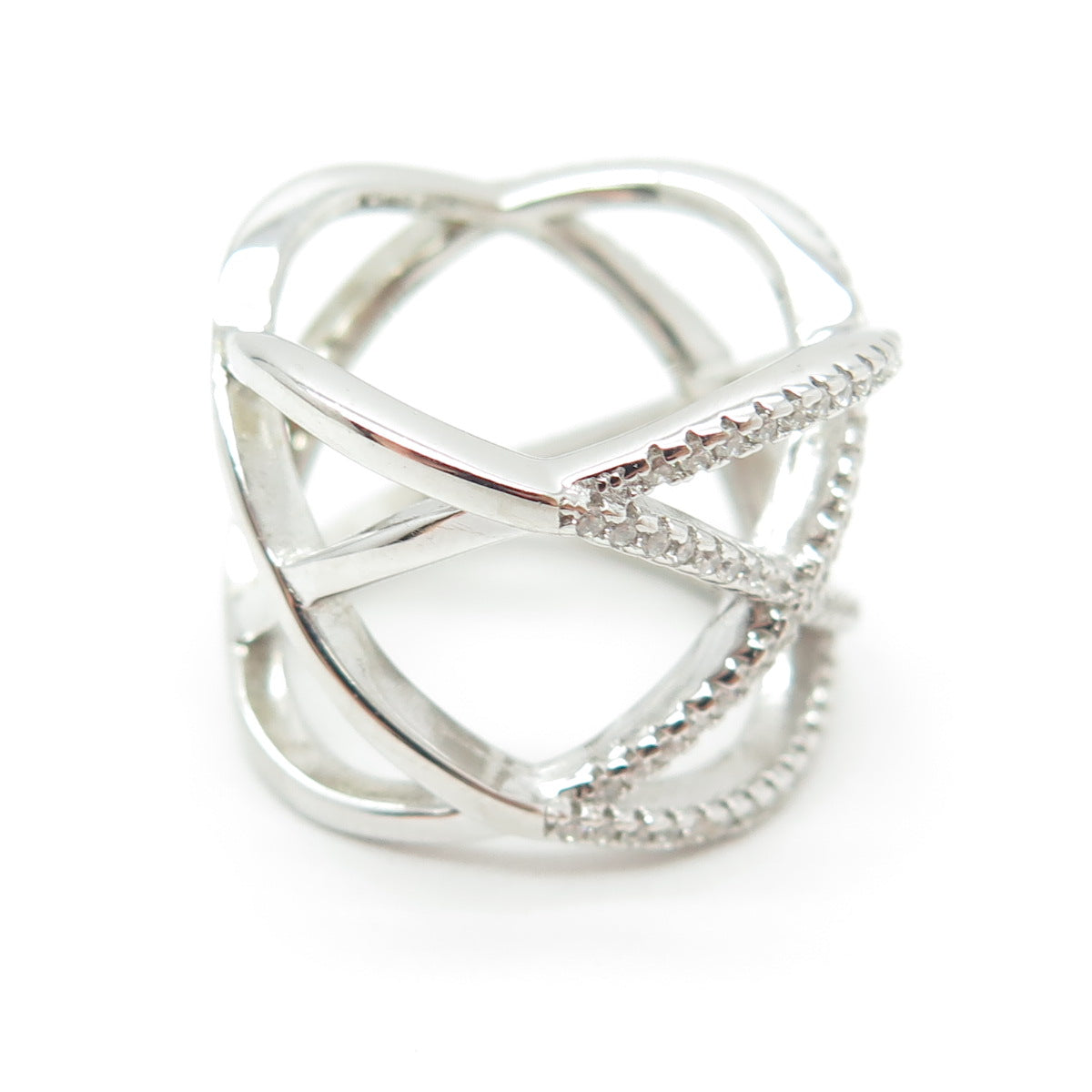 925 Sterling Silver Round-Cut C Z Crisscross Ring Size 5.75