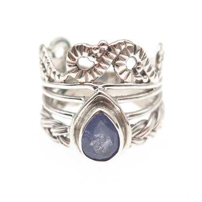 925 Sterling Silver Real Pear-Cut Tanzanite Oxidized Ring Size 8.25