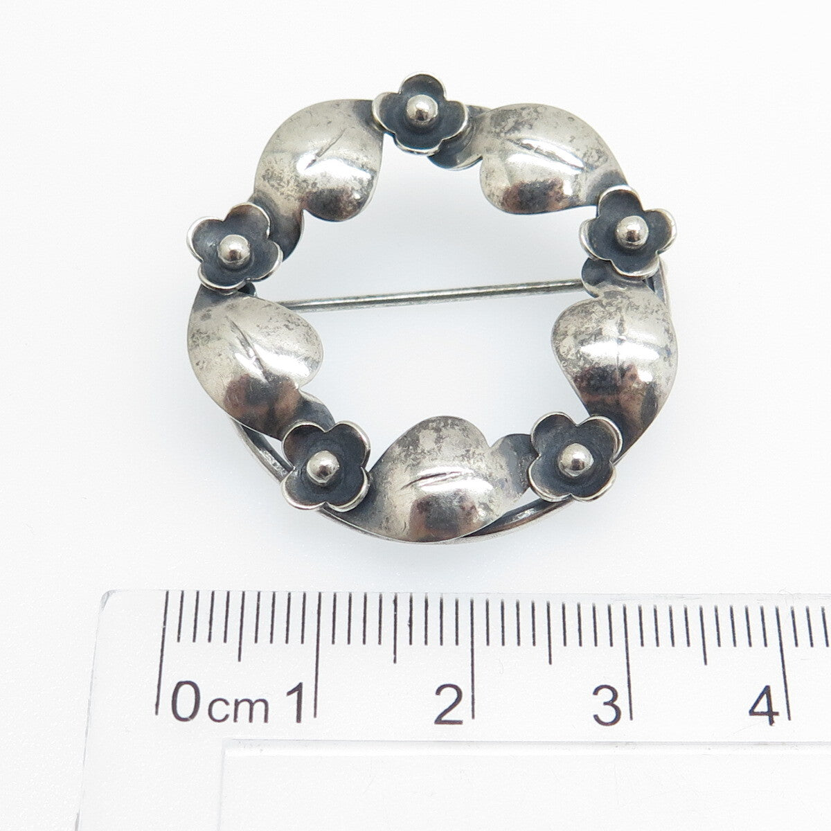 S. CHRISTIAN FOGH Sterling Silver Vintage Denmark Flower Circle Oxidized Brooch