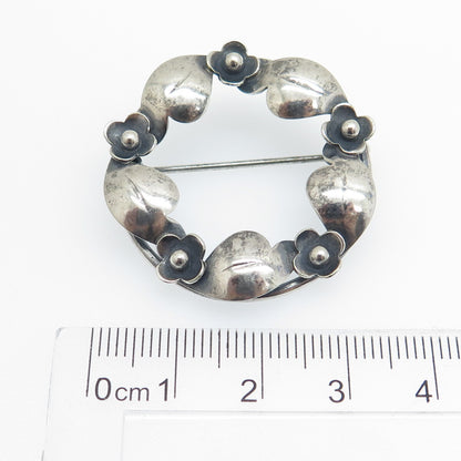 S. CHRISTIAN FOGH Sterling Silver Vintage Denmark Flower Circle Oxidized Brooch