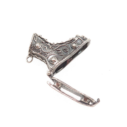 925 Sterling Silver Vintage Ice Skate Oxidized Mini Open Charm Pendant