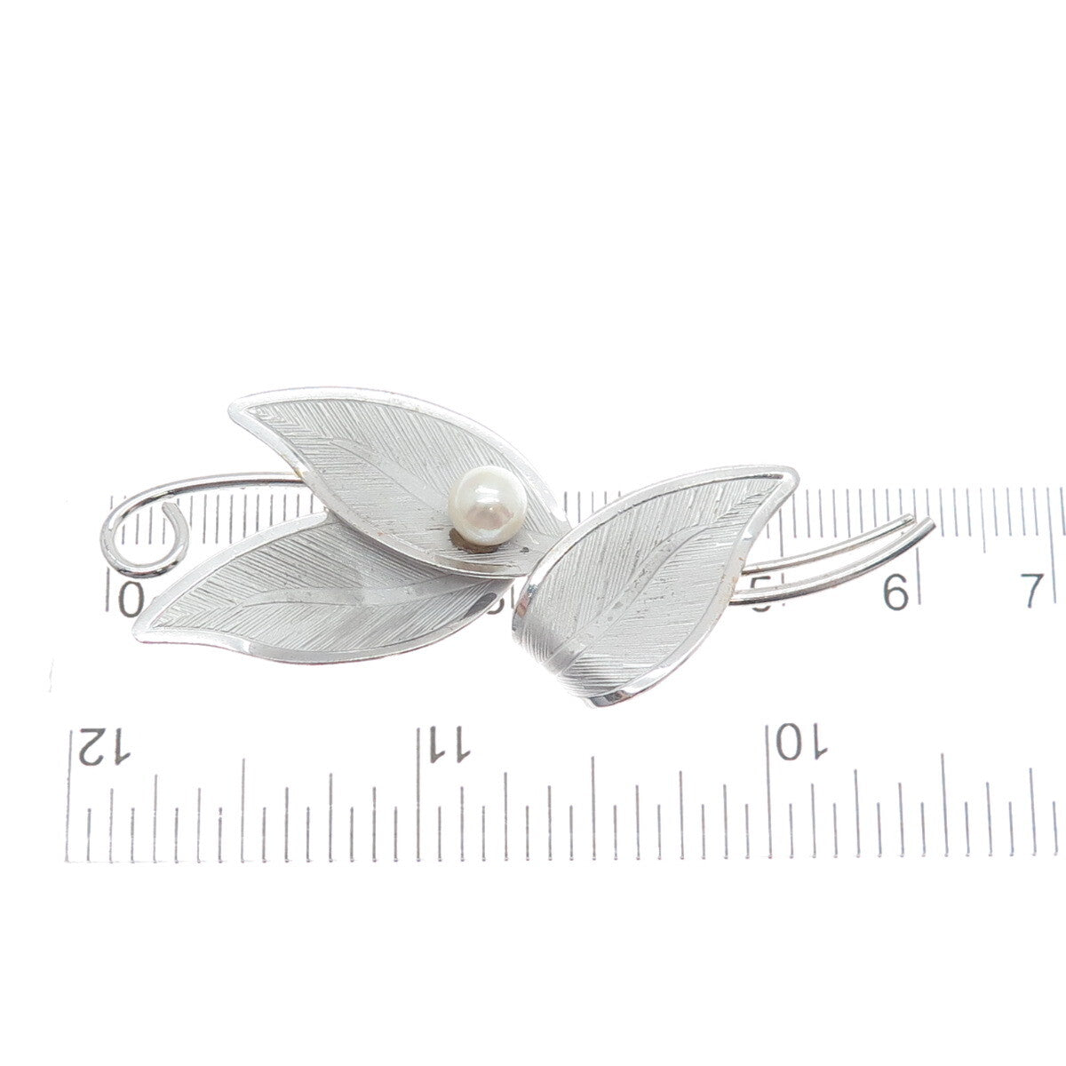 CURTIS CURTMAN 925 Sterling Silver Vintage Real Pearl Modernist Floral Brooch