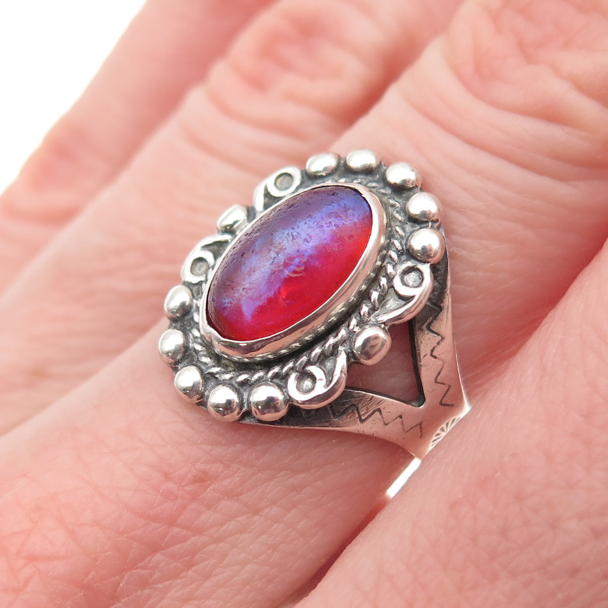 MAISELS INDIAN Old Pawn Sterling Silver Vintage Dragon Breath Opal Ring Size 6
