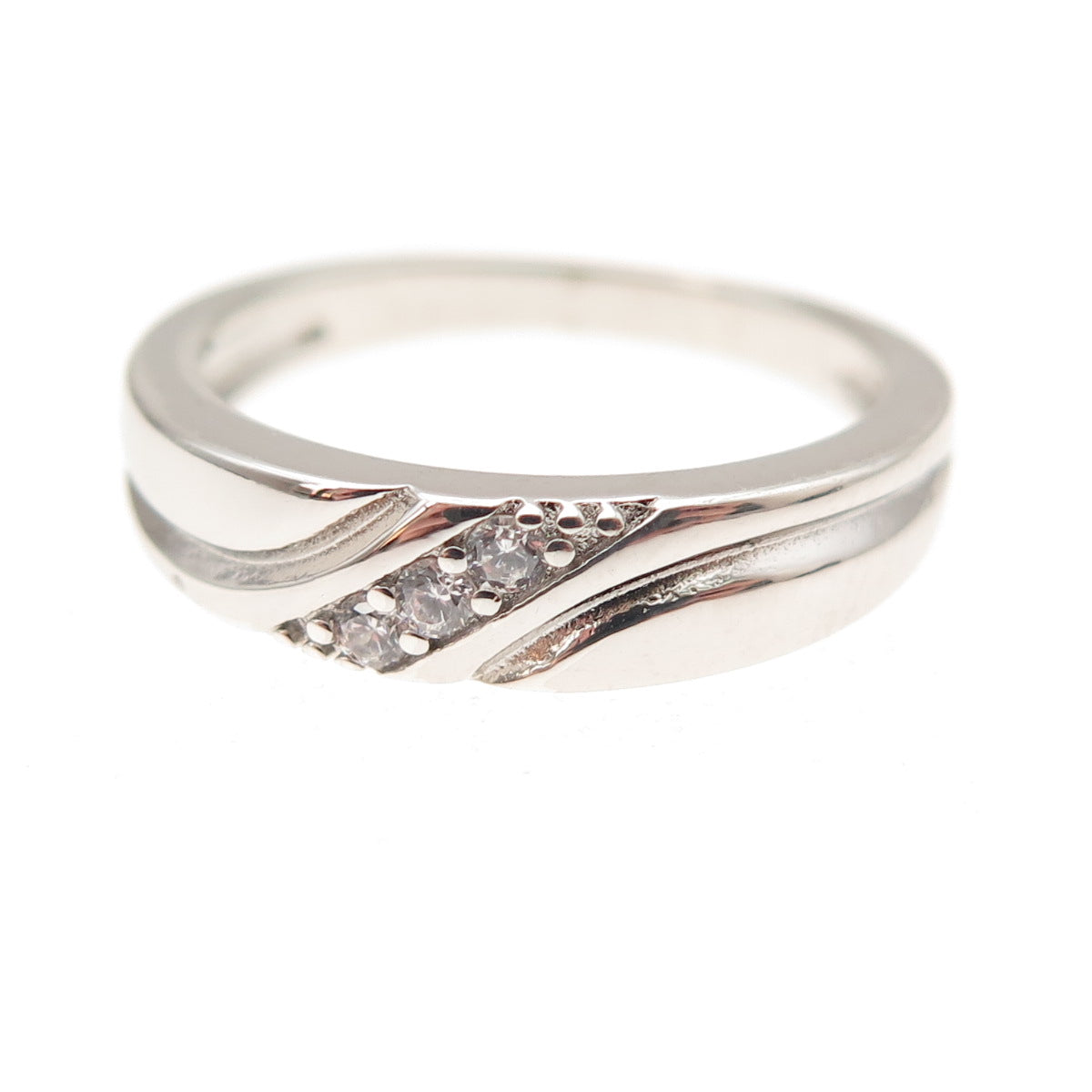925 Sterling Silver Round-Cut C Z Band Ring Size 6