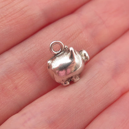 925 Sterling Silver Vintage Pig Oxidized 3D Charm Pendant