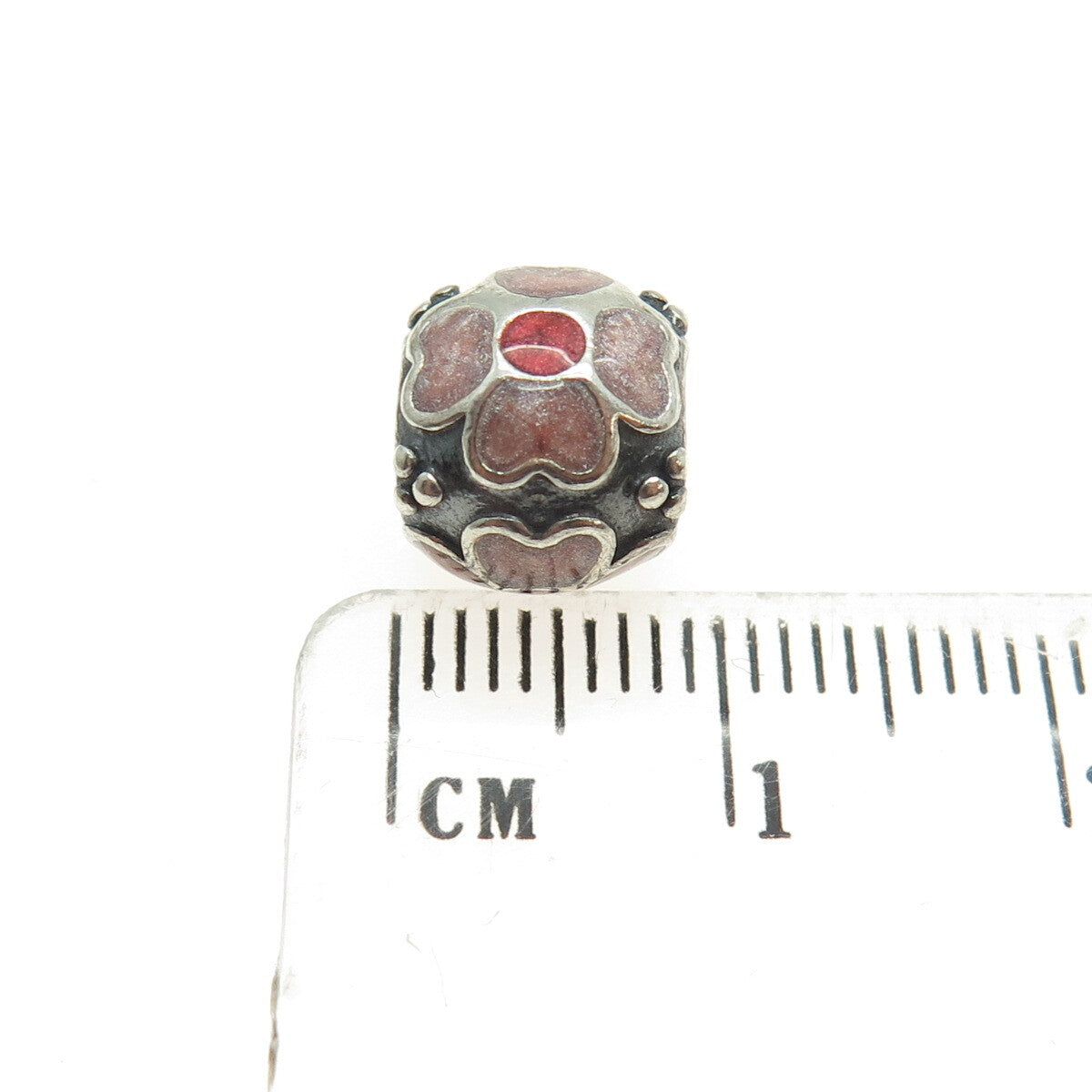 PANDORA 925 Sterling Silver Enamel Flower Oxidized Bead Charm