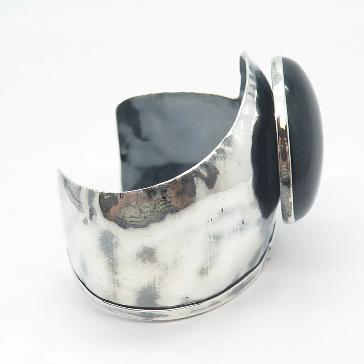 925 Sterling Silver Vintage Louis Booth Black Onyx Gem Adjustable Bracelet 6.75"