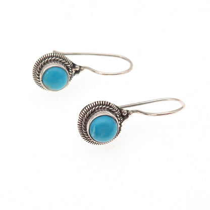 925 Sterling Silver Vintage Real Turquoise Oxidized Drop Earrings