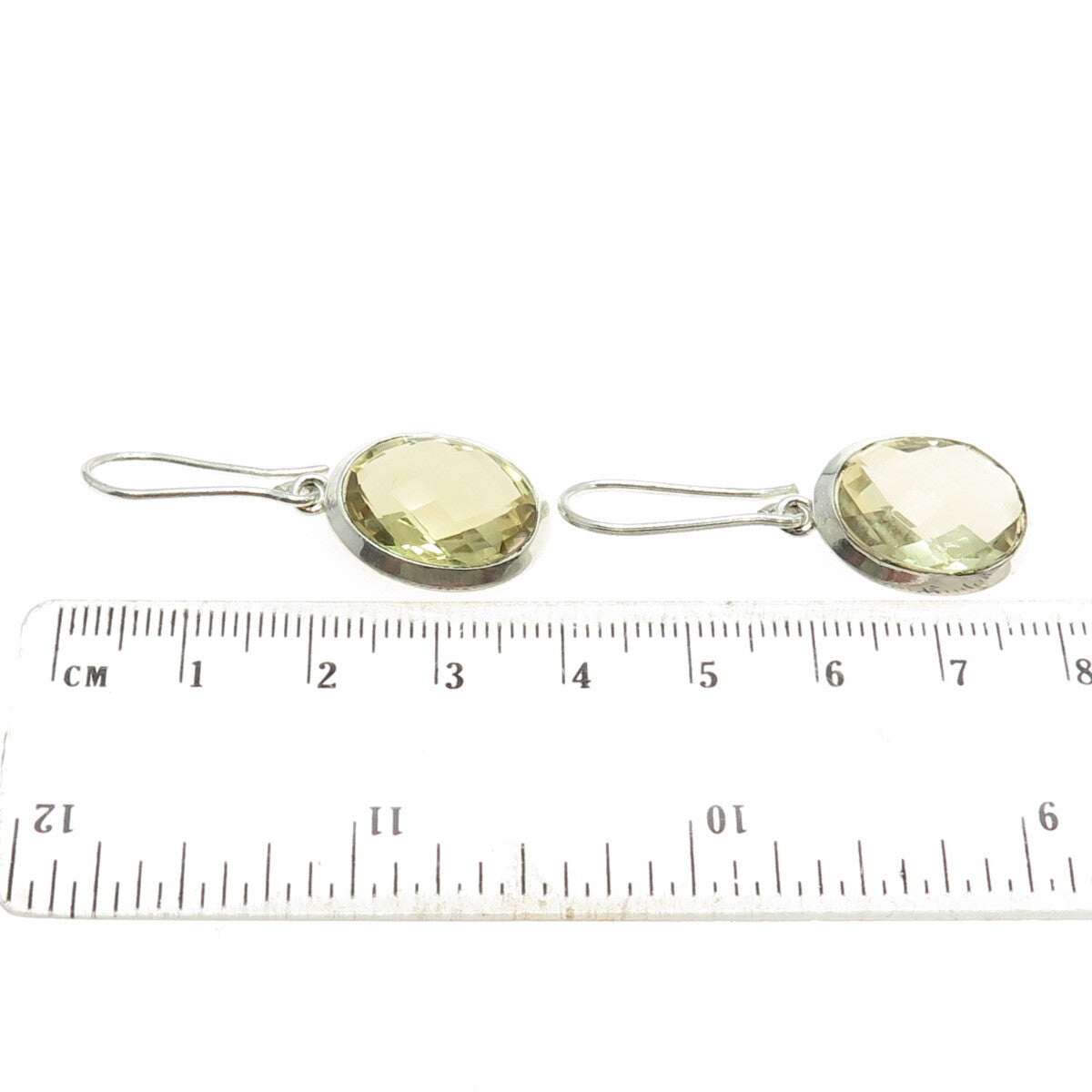 925 Sterling Silver Vintage Real Oval-Cut Citrine Dangling Earrings
