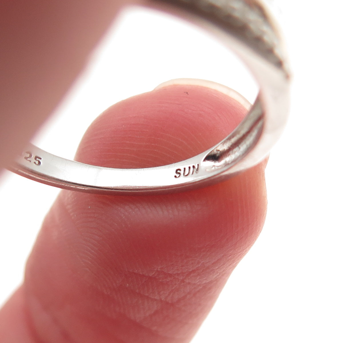 SUN 925 Sterling Silver Real Round-Cut Diamond 3-Row Ring Size 7