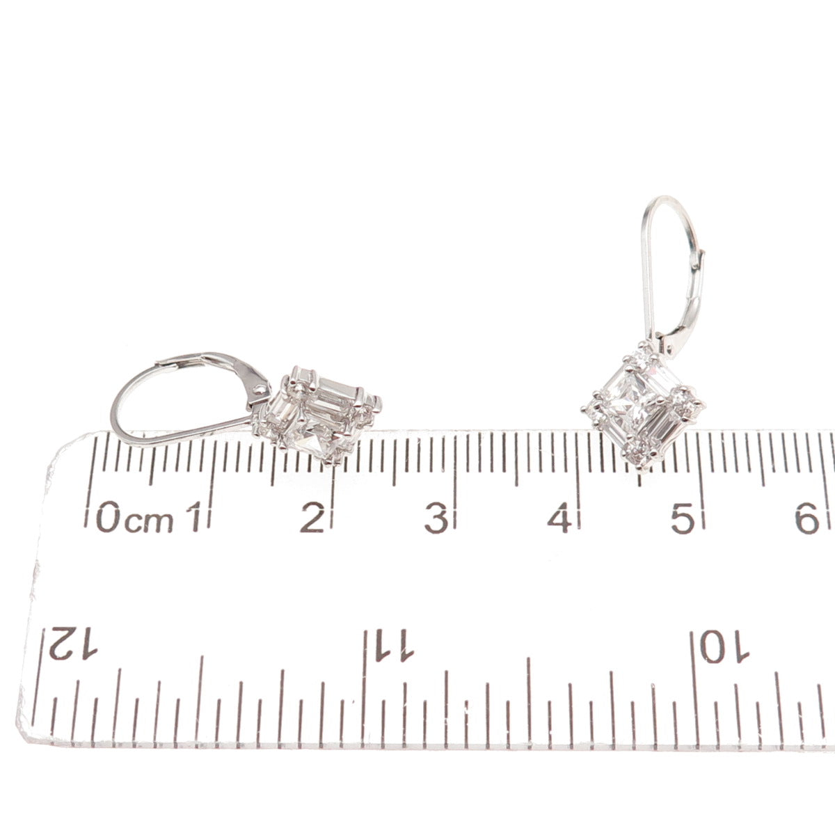 925 Sterling Silver Princess Emerald & Round-Cut C Z Earrings