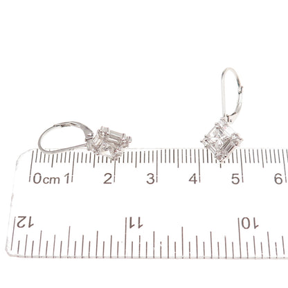 925 Sterling Silver Princess Emerald & Round-Cut C Z Earrings