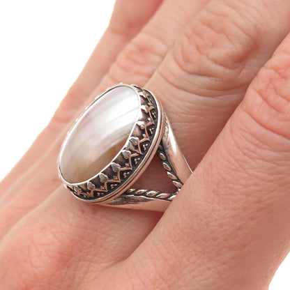 Carolyn Pollack 925 Sterling Silver Vintage Real MOP Crown Oxidized Ring Size 10