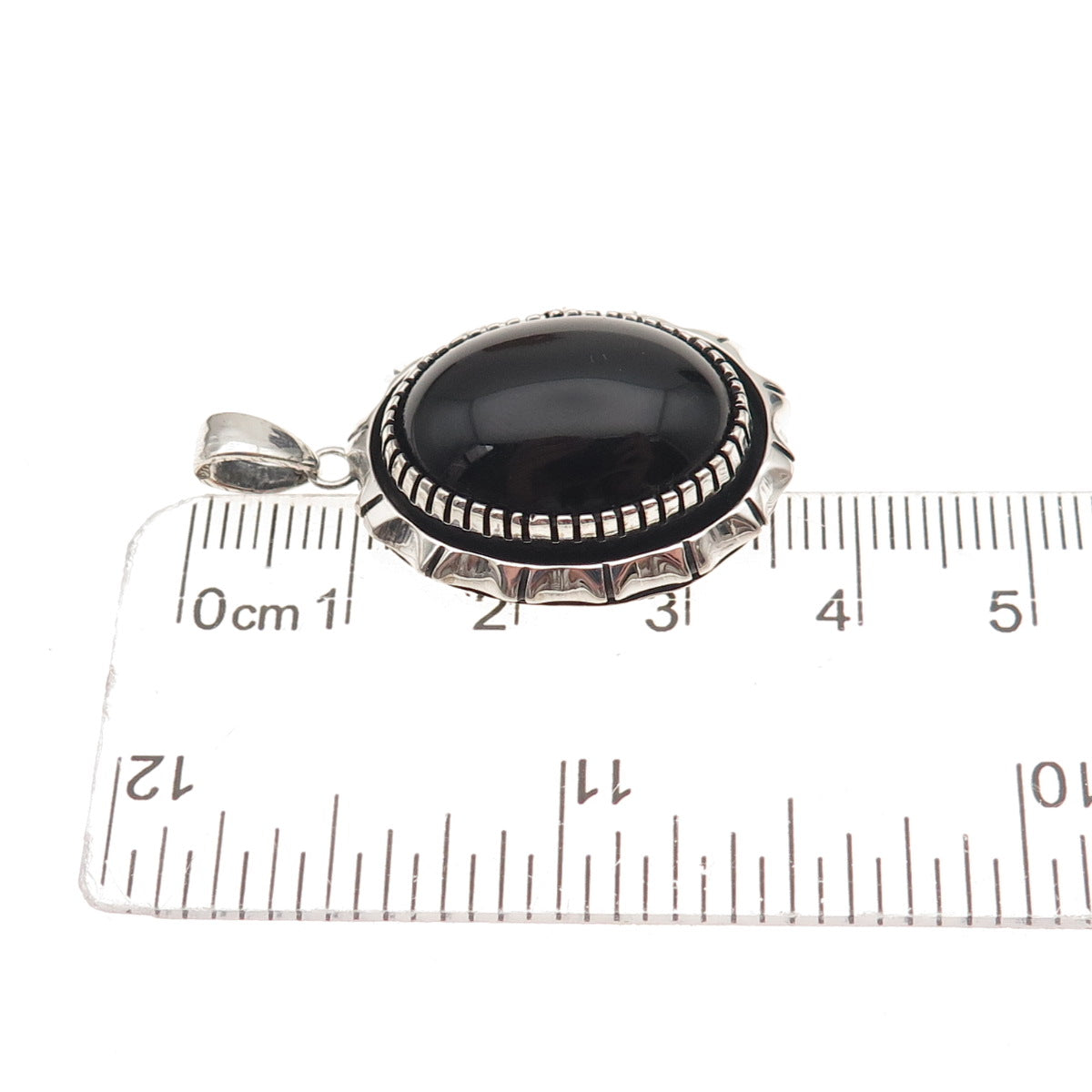 Old Pawn 925 Sterling Silver Vintage Black Onyx Shadow Box Tribal Charm Pendant