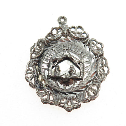 925 Sterling Silver Vintage Nativity Scene Merry Christmas Religious Pendant