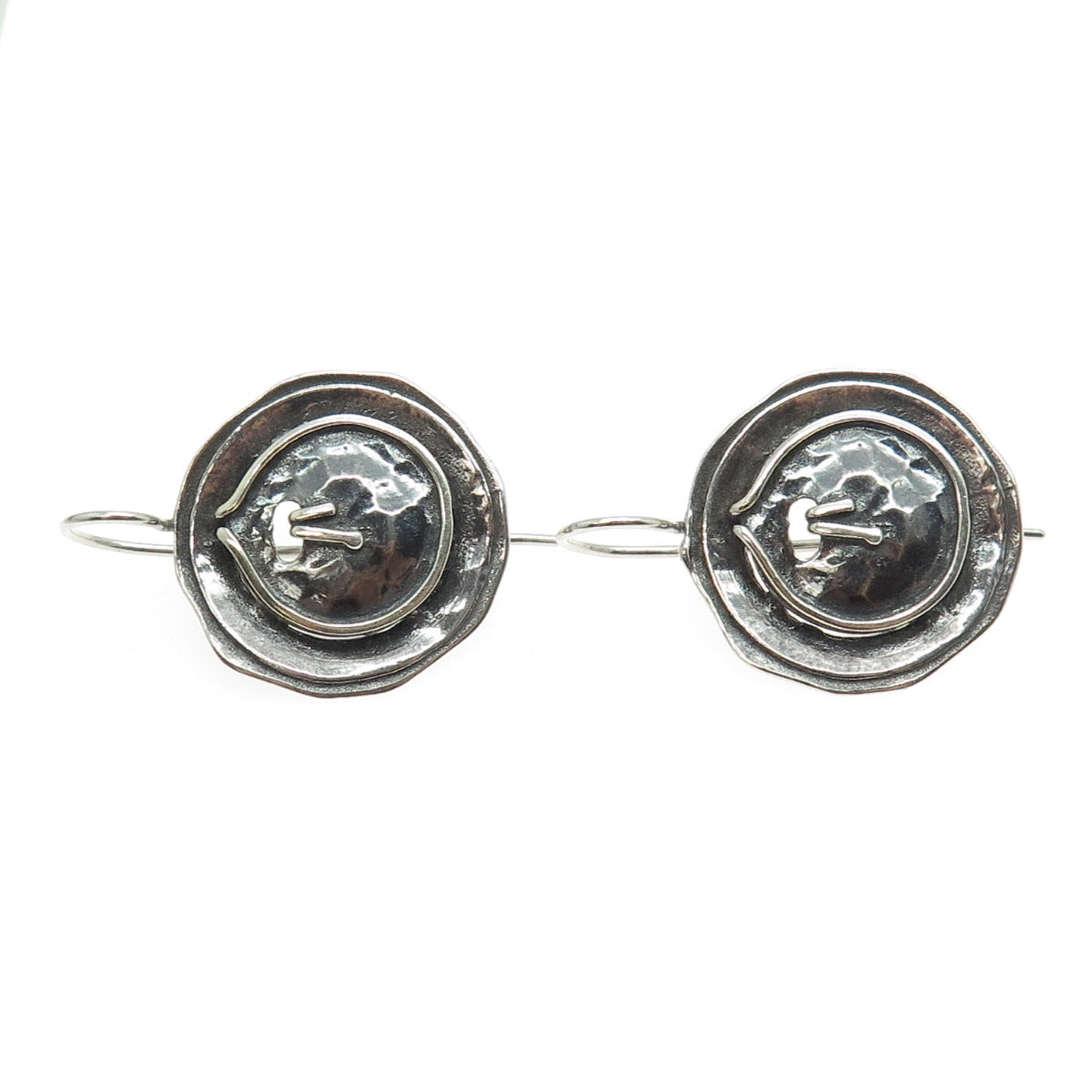 925 Sterling Silver Vintage Modernist Button French Wire Earrings